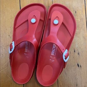 Red Rubber Birkenstock Worn but in good condition